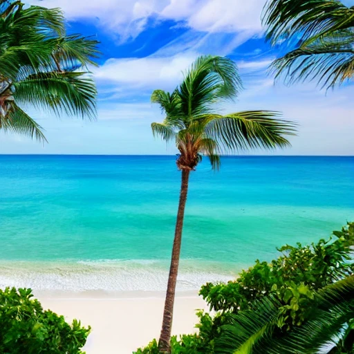 beautiful beach blue ocean 4k 8k watercolor palm trees white sand