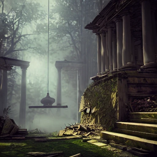 mdjrny-v4 style, temple in ruines, forest, stairs, columns, cinematic, detailed, atmospheric, epic, concept art, Matte painting, background, mist, photo-realistic, concept art, volumetric light, cinematic epic + rule of thirds octane render, 8k, corona render, movie concept art, octane render, cinematic, trending on artstation, movie concept art, cinematic composition , ultra-detailed, realistic , hyper-realistic , volumetric lighting, 8k –ar 2:3 –test –uplight