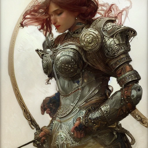 redshift style, painted portrait of a fighter in chain armour, feminine, mature, beautiful face, upper body, fantasy, intricate,  elegant, highly detailed, digital painting, artstation, concept art, smooth, sharp focus, illustration, art by gaston bussiere and alphonse mucha