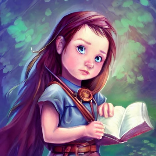 child girl adventurer , fantasy, colored, concept