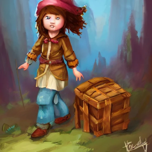 child girl adventurer , fantasy, colored, concept