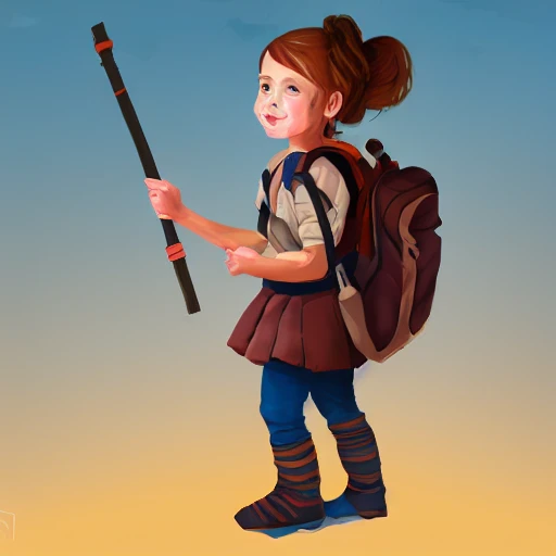 child girl adventurer with backpack ,concept  fantasy illustration, full body,saturated, --upbeta --q 2 --v 4