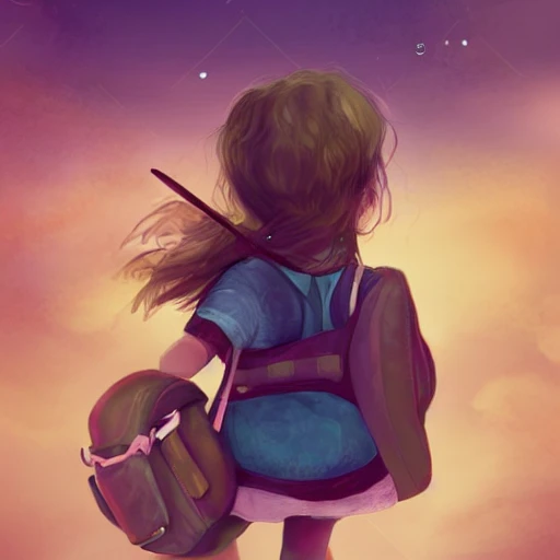 child girl adventurer with backpack ,concept  fantasy illustration, full body,saturated, --upbeta --q 2 --v 4, Cartoon