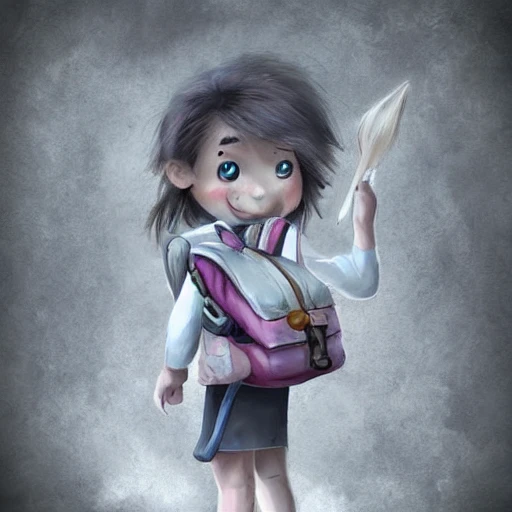 child girl adventurer with backpack ,concept  fantasy illustration, full body,saturated, --upbeta --q 2 --v 4, Cartoon