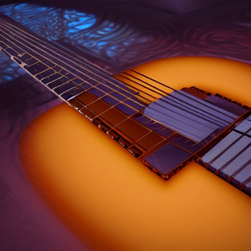 interior of a guitare, 3D, 8K, ultra realistic, octane render, unreal engine, dramatic and soft lights, unreal engine, Trippy