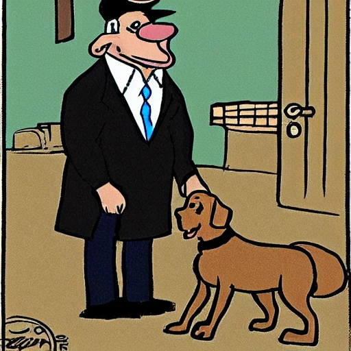 dog with his master, Cartoon
