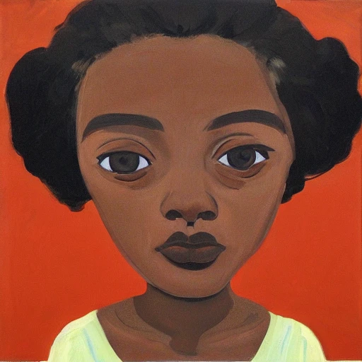 young black woman, face, big eyes, freckles, by Alex katz