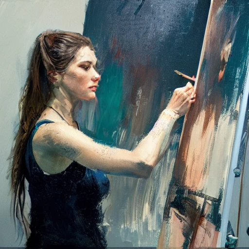 Professional impressionist painting of an artist painting a mode ...