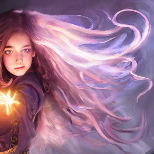 realistic portrait of a young teen girl, d&d magic fantasy, dark magical school student uniform, light curly hair, casting a bright large-scale magical spell around herself, overflowing energy, highly detailed, digital painting, trending on artstation, pixiv, concept art, sharp focus, illustration, art by Ross Tran and Greg Rutkowski and Walt Disney animation