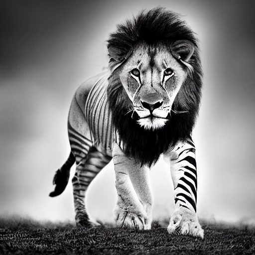 award winning high resolution photo of a of a lion zebra hybrid, [trending on artstation] 