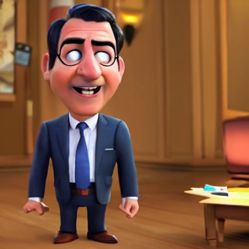 screenshot of spanish prime minister in a pixar movie. 3 d rendering. unreal engine. amazing likeness. very detailed. cartoon caricature.