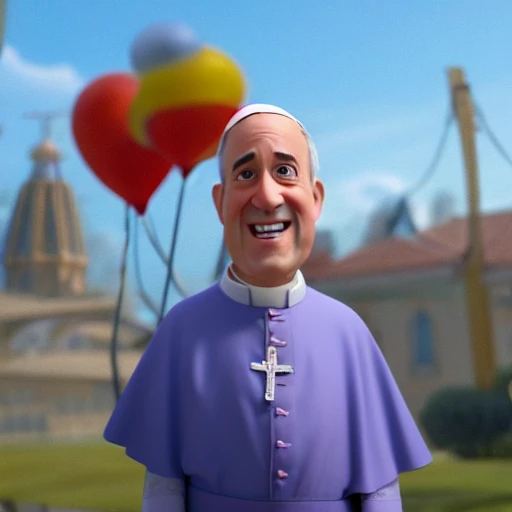 screenshot of pope francisco in a pixar movie. 3 d rendering. unreal engine. amazing likeness. very detailed. cartoon caricature.