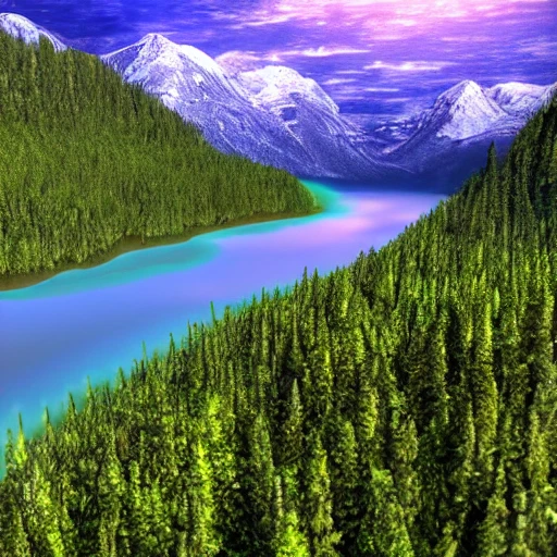 Aurora river mountain green 4k, 3D