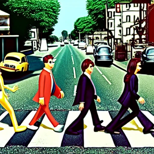Spongebob Squarepants crossing Abbey Road like the beatles music album
