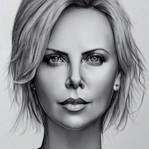 Charlize Theron photo, full body, view, ultra realistic perfect eyes, perfect face, perfect nose, nasty lips, perfect body, breast exposed, HDR, ultra detailed , pencil sketch