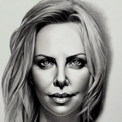 Charlize Theron photo on bed, full body, view, ultra realistic perfect eyes, perfect face, perfect nose, nasty lips, perfect body, breast exposed,, ultra detailed , Pencil Sketch