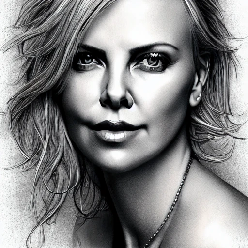 Charlize Theron on bed, draw, full body, view, ultra realistic perfect eyes, perfect face, perfect nose, nasty lips, perfect body, breast exposed,, ultra detailed , Pencil Sketch
