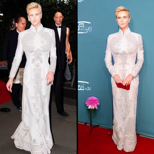 Charlize Theron wearing vietnamese ao dai, intricate, detailed, symmetric face