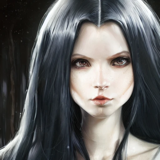 realistic portrait of a young woman, long black hair, d&d magic ...