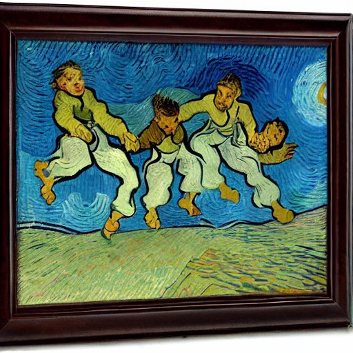 three boys flying on a magic carpet by vincent van gogh