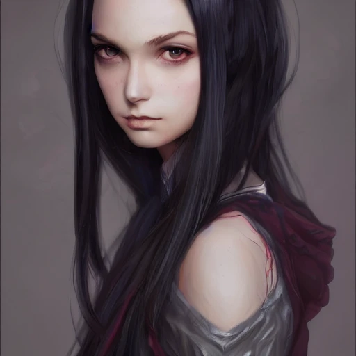 realistic portrait of a young woman, long black hair, d&d magic ...