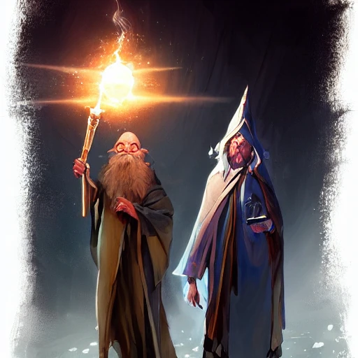 Concept art of two wizards casting spells against each other, magical symbols, alphabet of the magi, light dust, magnificent, lines of ley, sharp focus, elegant, highly detailed, by John Avon, Jordan Grimmer and greg rutkowski, digital art, fantasy art, trending on artstation, Cartoon