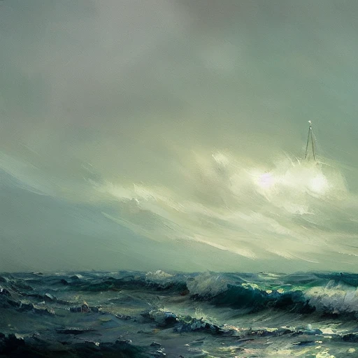 Professional impressionist painting of a ship sailing stormy wav ...