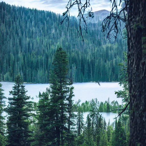 mountain landscape lake trees ufo aliens