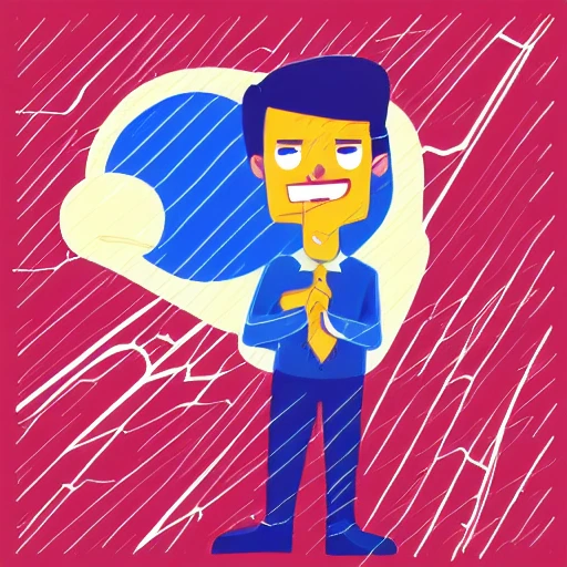 handsome man standing on planet, mocking, laughing, storm around man, vector logo design, Cartoon, Pencil Sketch, Oil Painting