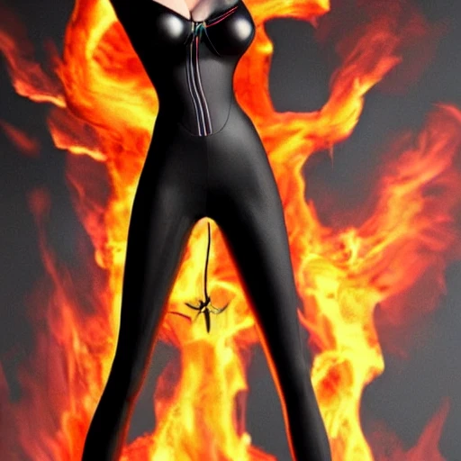 perfect fullsize image of a dark eldar female witch with flame red hair in a sexy tight black leather suit, perfect body, perfect face, 3D, Trippy