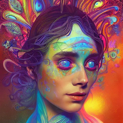 a perfect lady portrait, with psychedelic face, colorful, surrea ...