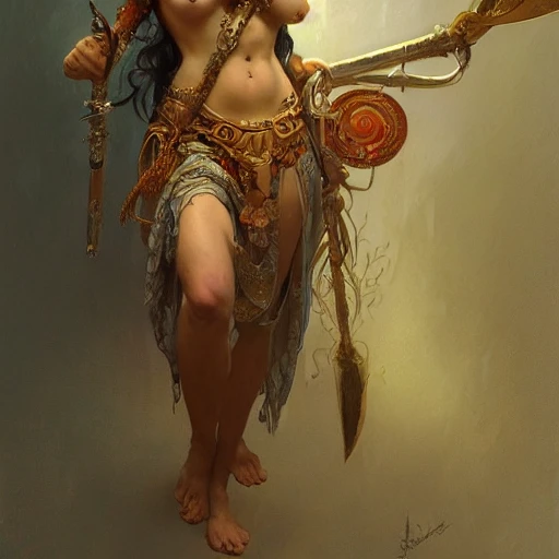 Redshift style, painted portrait of a barbarian, feminine, mature, beautiful, upper body, fantasy, intricate,  elegant, highly detailed, digital painting, artstation, concept art, smooth, sharp focus, illustration, art by gaston bussiere and alphonse mucha