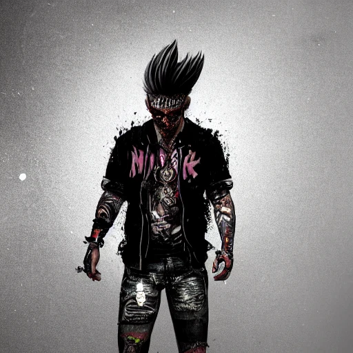arcane style, Men portrait, Cyberpunk-rock, flowerpunk moebius, atompunk, Ink Dropped in water, splatter drippings, frosted tips hair, nose-ring, lots of chains, spikes on jacket, grunge t-shirt, tattoos, perfect shading, elaborate, epic composition, octane render, unreal engine, 8k, extremely detailed, ultra realistic HDR, tie, detailed portrait, cell shaded, 4 k, concept art, by wlop, ilya kuvshinov, artgerm, krenz cushart, greg rutkowski, pixiv. cinematic dramatic atmosphere, sharp focus, volumetric lighting, cinematic lighting, studio quality
{"Seed": 79920,"Scale": 7.79,"Steps": 75,"Img Width": 512,"Img Height": 768,"model_version": "DiffusionBeecustom_arcane-diffusion-v3","Negative Prompt": "[cgi, Two bodies, Two heads, doll, extra nipples, bad anatomy, blurry, fuzzy, extra arms, extra fingers, poorly drawn hands, disfigured, tiling, deformed, mutated, out of frame, cloned face]"}