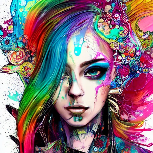 colored digital line art, splatter drippings, paper texture, beautiful female character in the style of jinx, wearing a intricate detailed casual outfit, gorgeous eyes, beautiful face, dynamic pose, intricate, elaborate, dramatic lighting, russ mills, sakimichan, wlop, loish, artgerm, arcane style, girl, Cyberpunk, cool colorful, flowerpunk moebius, Ink Dropped in water, splatter drippings, frosted tips hair, grunge t-shirt, tattoos, perfect shading, elaborate, epic composition, octane render, unreal engine, 8k, extremely detailed, ultra realistic HDR, tie, detailed portrait, cell shaded, concept art, pixiv. cinematic dramatic atmosphere, sharp focus, volumetric lighting, cinematic lighting, studio quality, Seed: 79920, Scale: 7.79, Steps: 75, Img Width: 512, Img Height: 768, model version: Diffusion Beecustom arcane diffusion v3, Negative Prompt, cgi, sexy ultra details bodies, ultra details heads, ultra doll, details nipples, ultra Details anatomy, blurry, fuzzy, details arms, details fingers, details hands, tiling, mutated, out of frame, cloned face, Pencil Sketch


