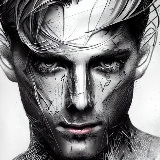 men portrait, Arcane graphic style, paper texture, color hair, dynamic pose, ultra detailed face, ultra detailed body, ultra detailed hair, ultra detailed arm, ultra detailed hands, gorgeous eyes, ultra detailed eyes, extra colors, dramatic atmosphere, dramatic lighting, artgem, perfect shading, russ mills 8K.