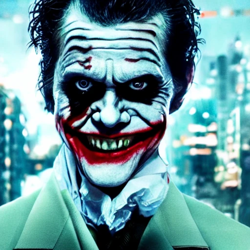 Joker by Willem Dafoe, cinema lights photo bashing epic cinematic octane rendering extremely high detail post processing 8k denoise, detailed, high resolution, HDR,sharp focus, 8k, 3D, hyper detail