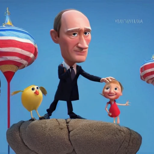 Vladimir Putin en una película de Pixar, 3d, render, muy detallado, dibujos animados
