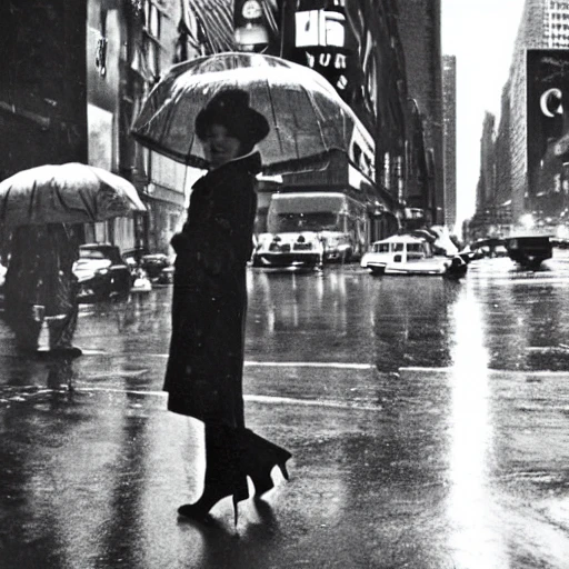 new-york, 1960's, downtown, rain, camera, woman