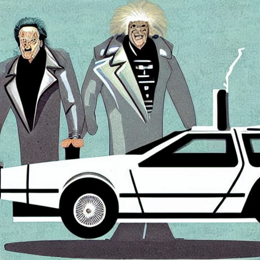 illustration, Back to the futur, movie film, delorean, doc and marty