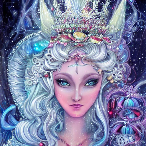 beautiful drawing of christmas ice queen, intricate, goddess, princess, no signature, 3D art, extremely detailed, Vector abstract portraits, vibrant, cinematic, luxury, hypermaximalist, digital painting, detailed maximalism futuristic 8K polished in the style of josephine wall jody bergsma ross tran amy brown brian froud thomas kinkade
, 3D