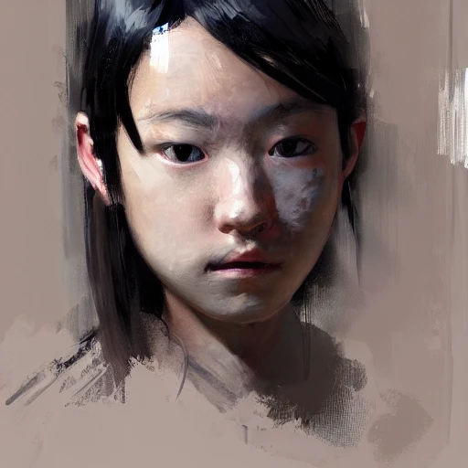 Professional painting of a Japanese teen, by Jeremy Mann, Rutkow ...