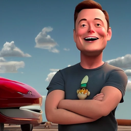 Elon musk asking for freedom in a Pixar movie, 3d , realistic, highly detailed, rendered, cartoon 