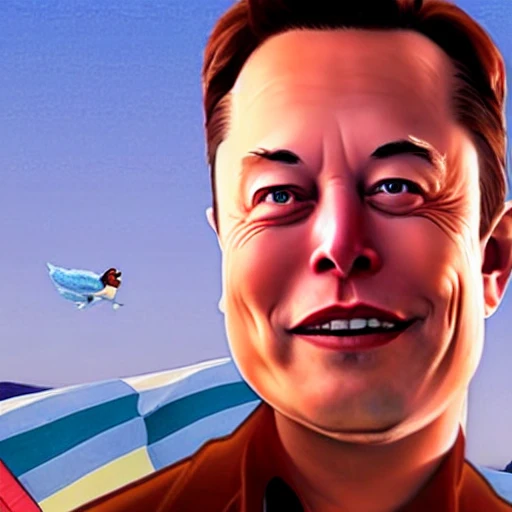 Elon musk in a Pixar movie, 3d , realistic, highly detailed, rendered, cartoon, wearing a banner with freedom legend