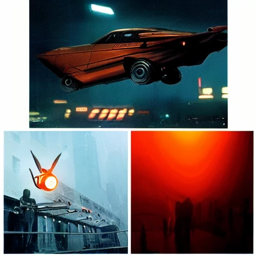 BLADE RUNNER movie film, science-fiction, futuristic flying car, orange atmosphere