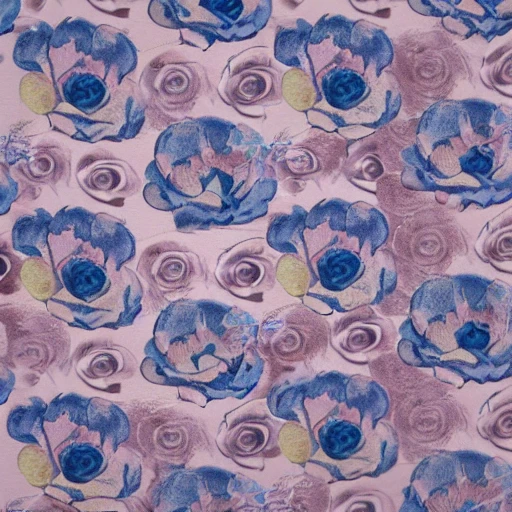 stamp flower textil mushroom rose and blue palette, Water Color