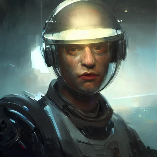 Professional painting of a spaceship captain, by Jeremy Mann, Rutkowski and other Artstation illustrators, intricate details, face, portrait, headshot, illustration, UHD, 4K