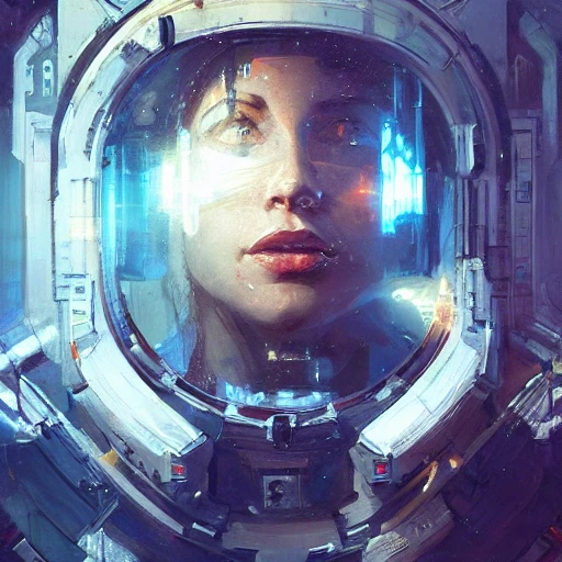 Professional painting of classic space art in the styles of Jeremy Mann, Rutkowski and other Artstation illustrators, intricate details, face, portrait, headshot, illustration, UHD, 4K