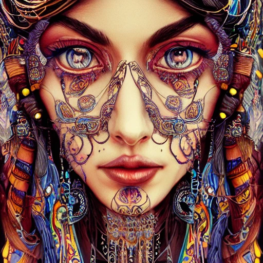 beautiful bohemian gypsy woman,long gaze,8k,intricate ink,detailed,high definition,artstation trending,hyper-detailed,ultra high quality,retro futurism,8k,high contrast,sharp focus,photo realistic,