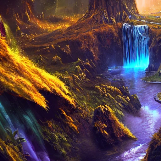 Waterfalls in Space detailed matte painting, deep color, fantastical, intricate detail, splash screen, complementary colors, fantasy concept art, 8k resolution trending on Artstation Unreal Engine 5 Epic cinematic brilliant stunning intricate meticulously detailed dramatic atmospheric maximalist digital matte painting