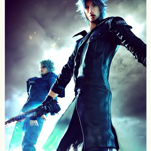 https://i.postimg.cc/KvFVdYW6/Screen-FFXV-2.png, Arcane graphic style, paper texture, color hair, dynamic pose, ultra detailed face, ultra detailed body, ultra detailed hair, ultra detailed arm, ultra detailed hands, gorgeous eyes, ultra detailed colors flashy eyes, extra colors, dramatic atmosphere, dramatic lighting, artgem, perfect shading, russ mills 8K.